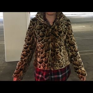 Fur leopard print jacket